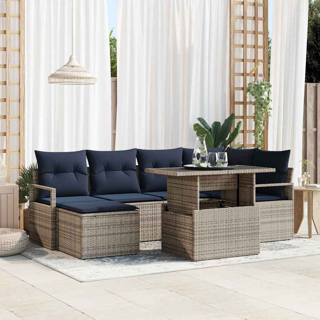 vidaXL Tuin Sofa Set met opslag 7 pcs Bruin en Rood Poly riet