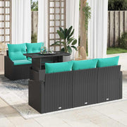 vidaXL Tuin Sofa Set met kussen 6 pcs Zwart en blauw poly rattan