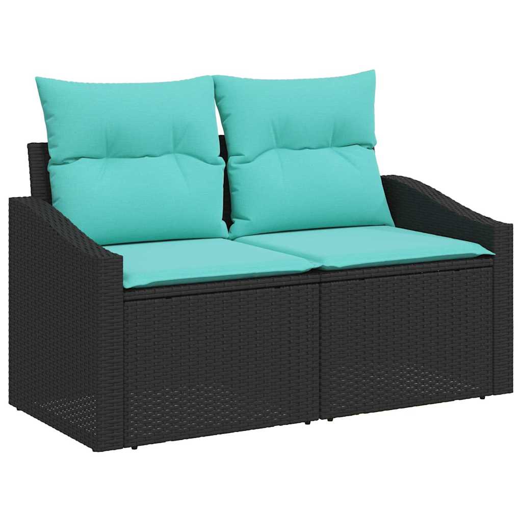 vidaXL Tuin Sofa Set met kussen 6 pcs Zwart en Blauw poly rattan