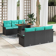 vidaXL Tuinbankenset met kussen 7 pcs Zwart en Blauw poly rattan