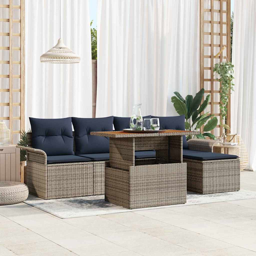 vidaXL Tuin Sofa Set met kussen met opslag 6 pcs Zwart en blauw