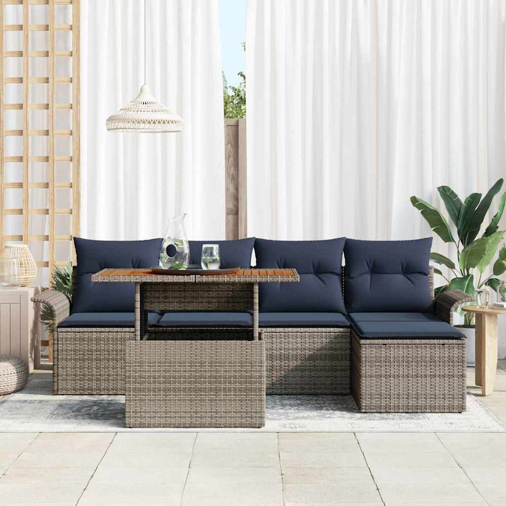 vidaXL Tuin Sofa Set met kussen met opslag 6 pcs Zwart en blauw