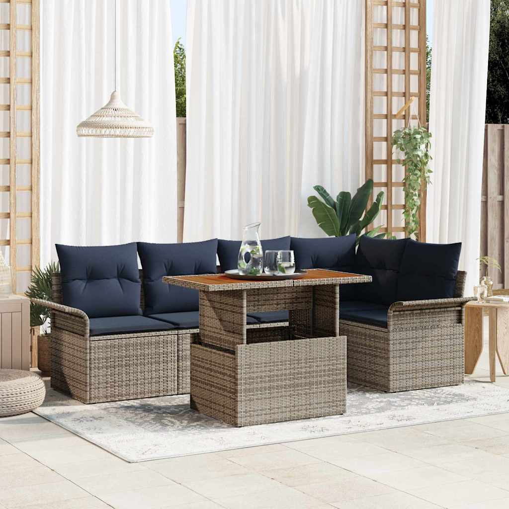vidaXL Tuinbankenset met kussen 6 pcs Zwart en Blauw poly rattan