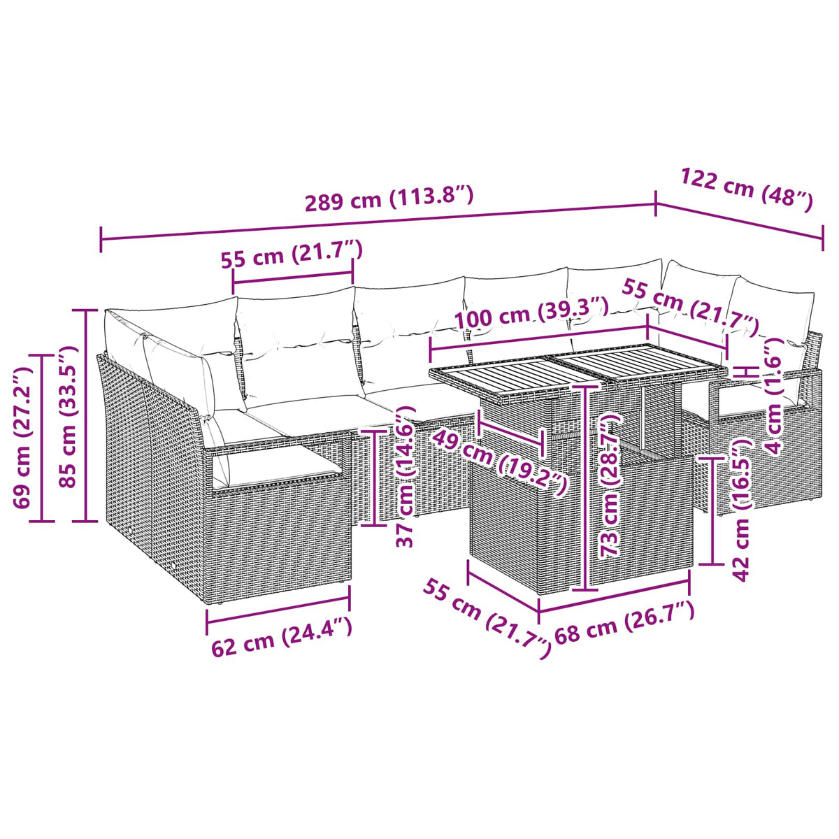 vidaXL Tuin Sofa Set met kussen 8 pcs Grijs en Marineblauw