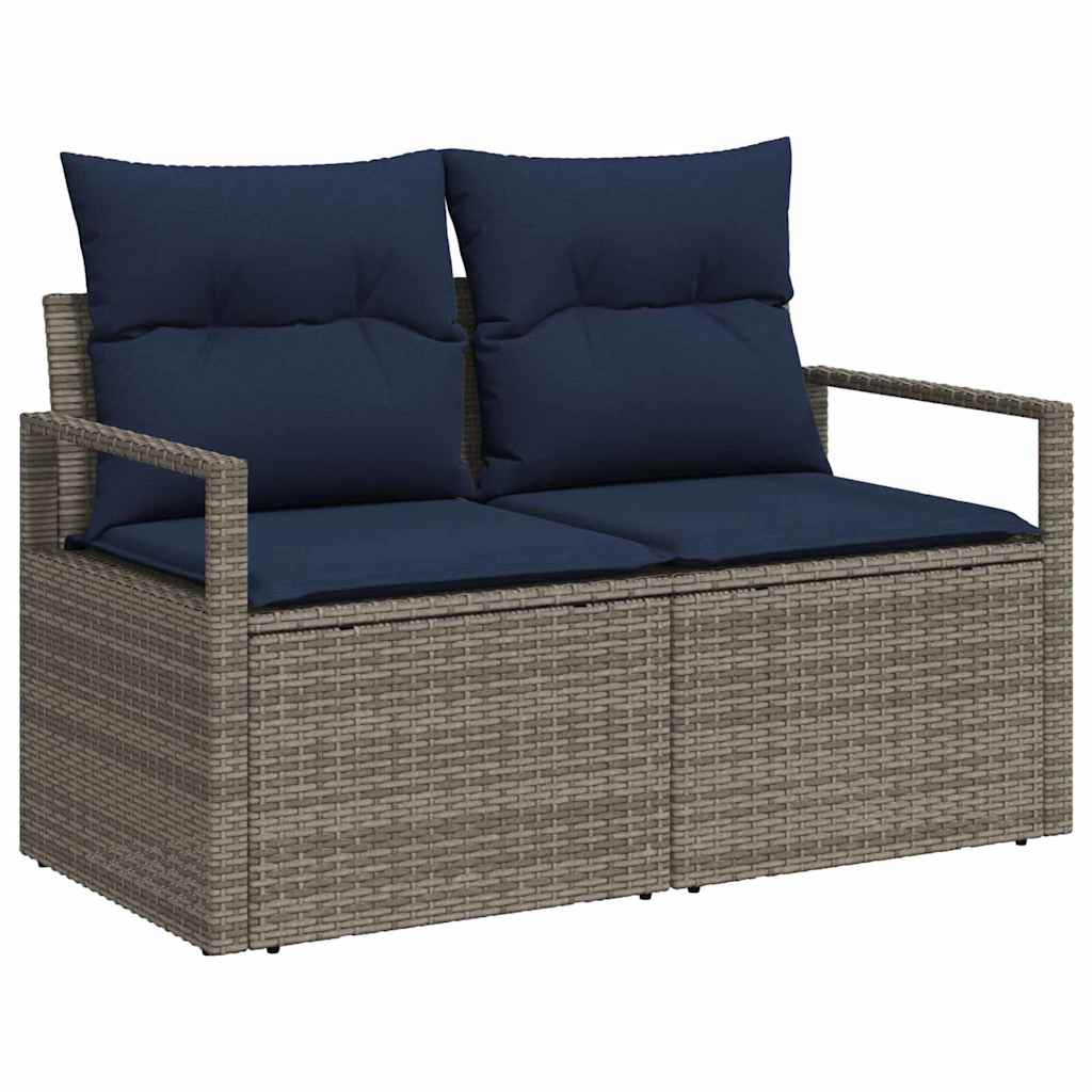 vidaXL Tuin Eetset met kussen 7 pcs Grijs en Marineblauw