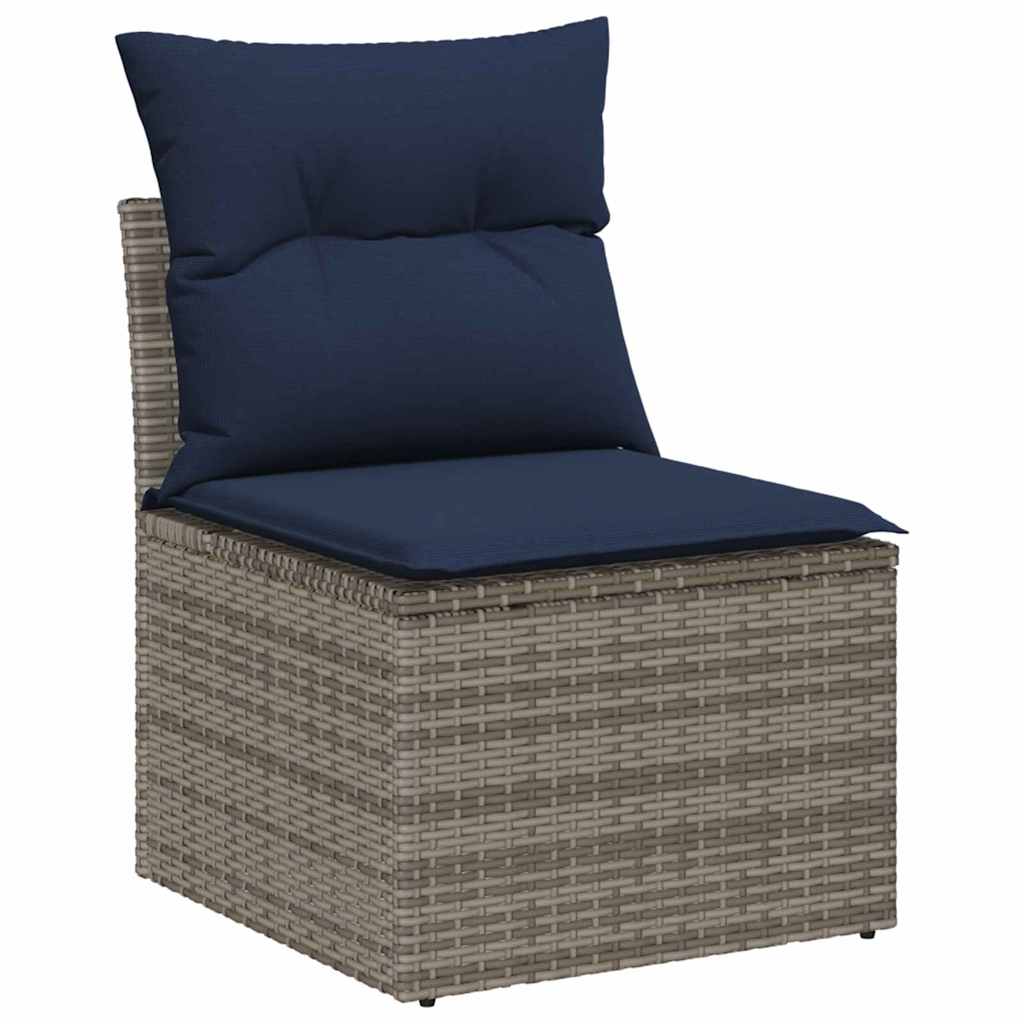 vidaXL Tuin Eetset met kussen 7 pcs Grijs en Marineblauw
