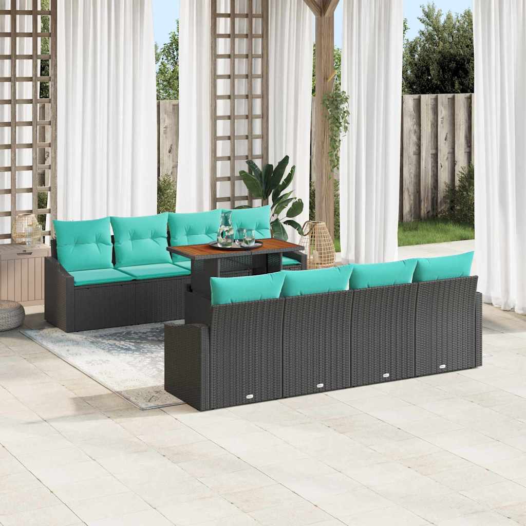 vidaXL Tuin Sofa Set met kussen 9 pcs Zwart en Blauwgroen