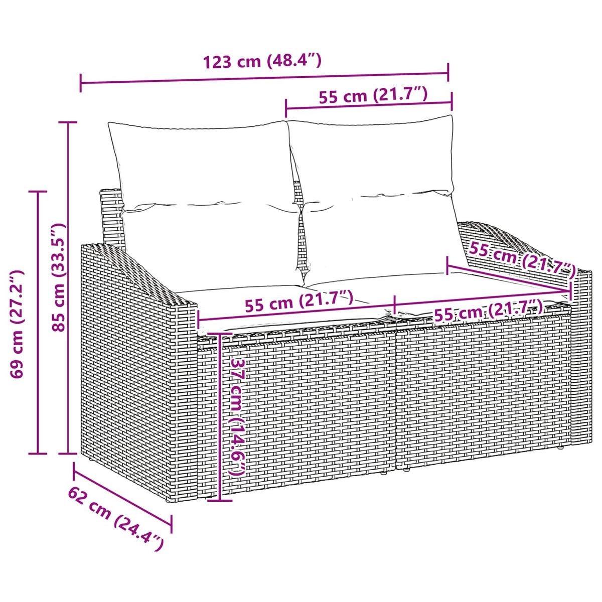 vidaXL Tuin Sofa Set met kussen 9 pcs Zwart en Blauwgroen