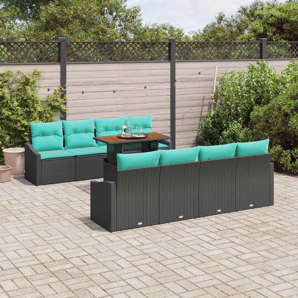 vidaXL Tuin Sofa Set met kussen 9 pcs Zwart en Blauwgroen