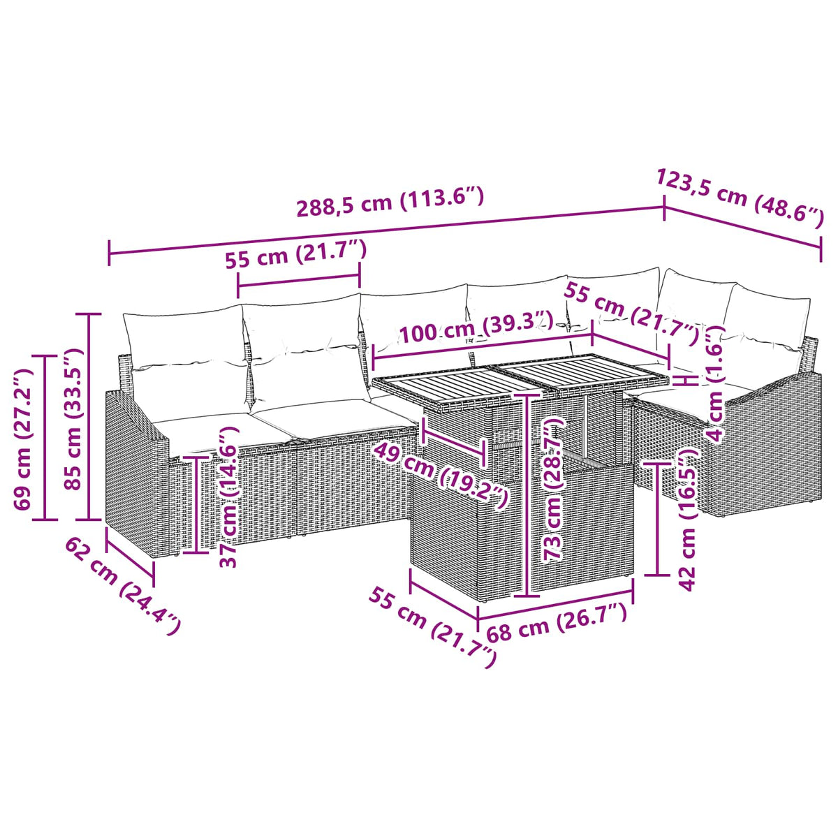 vidaXL Tuin Eetset met kussen 7 pcs Zwart en Blauwgroen