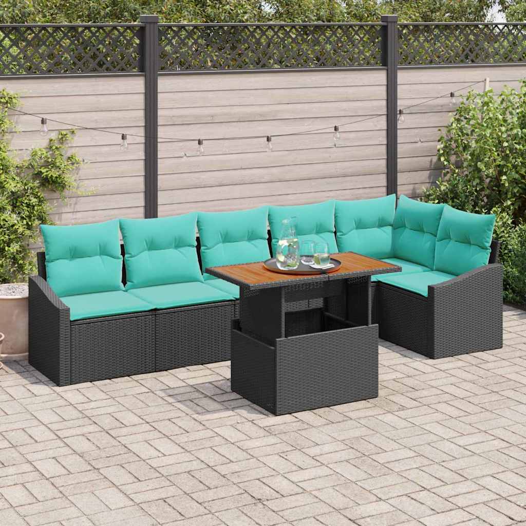 vidaXL Tuin Eetset met kussen 7 pcs Zwart en Blauwgroen
