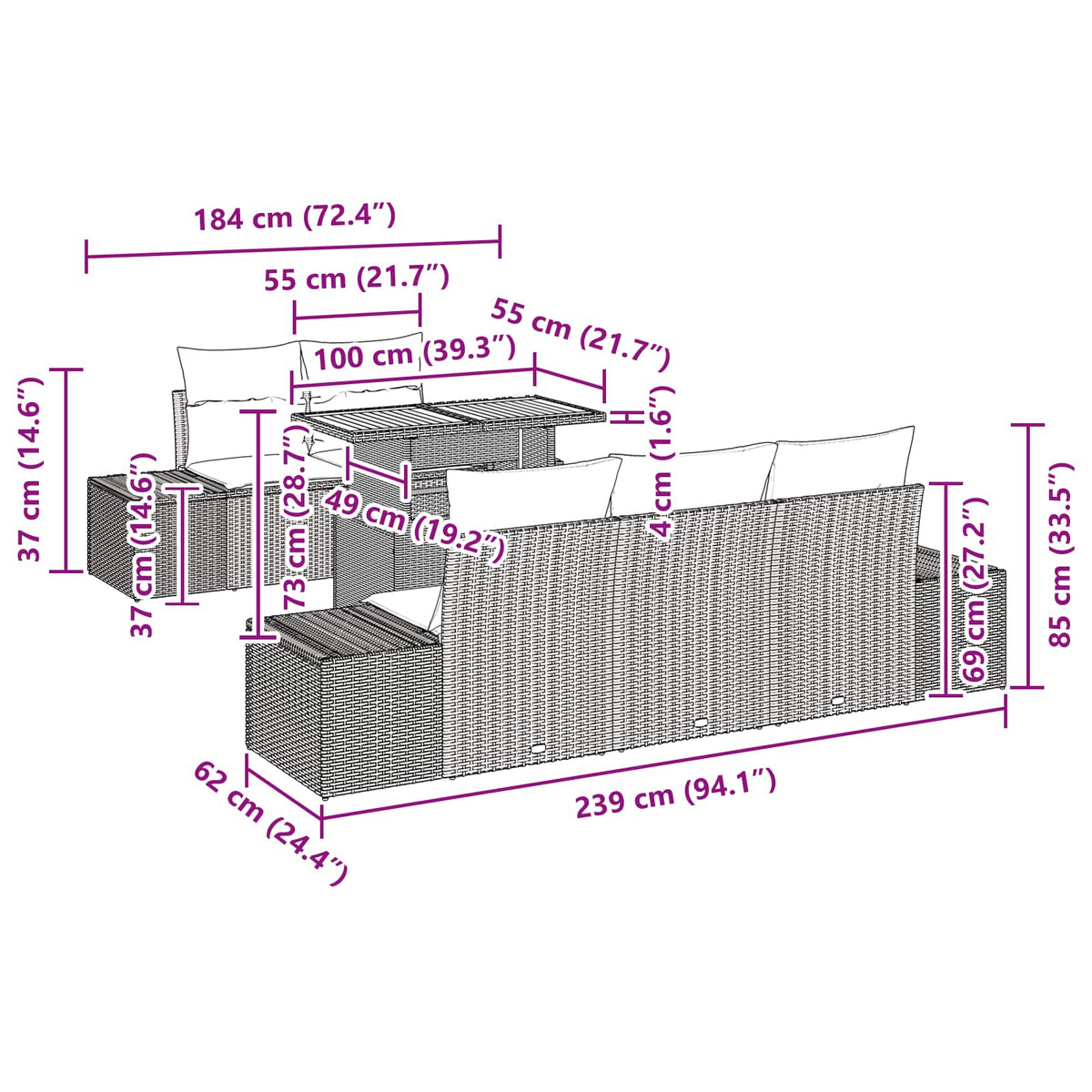vidaXL Tuin Eetset 6 st 5-Aantal zitplaatsen Zwart en Blauwgroen