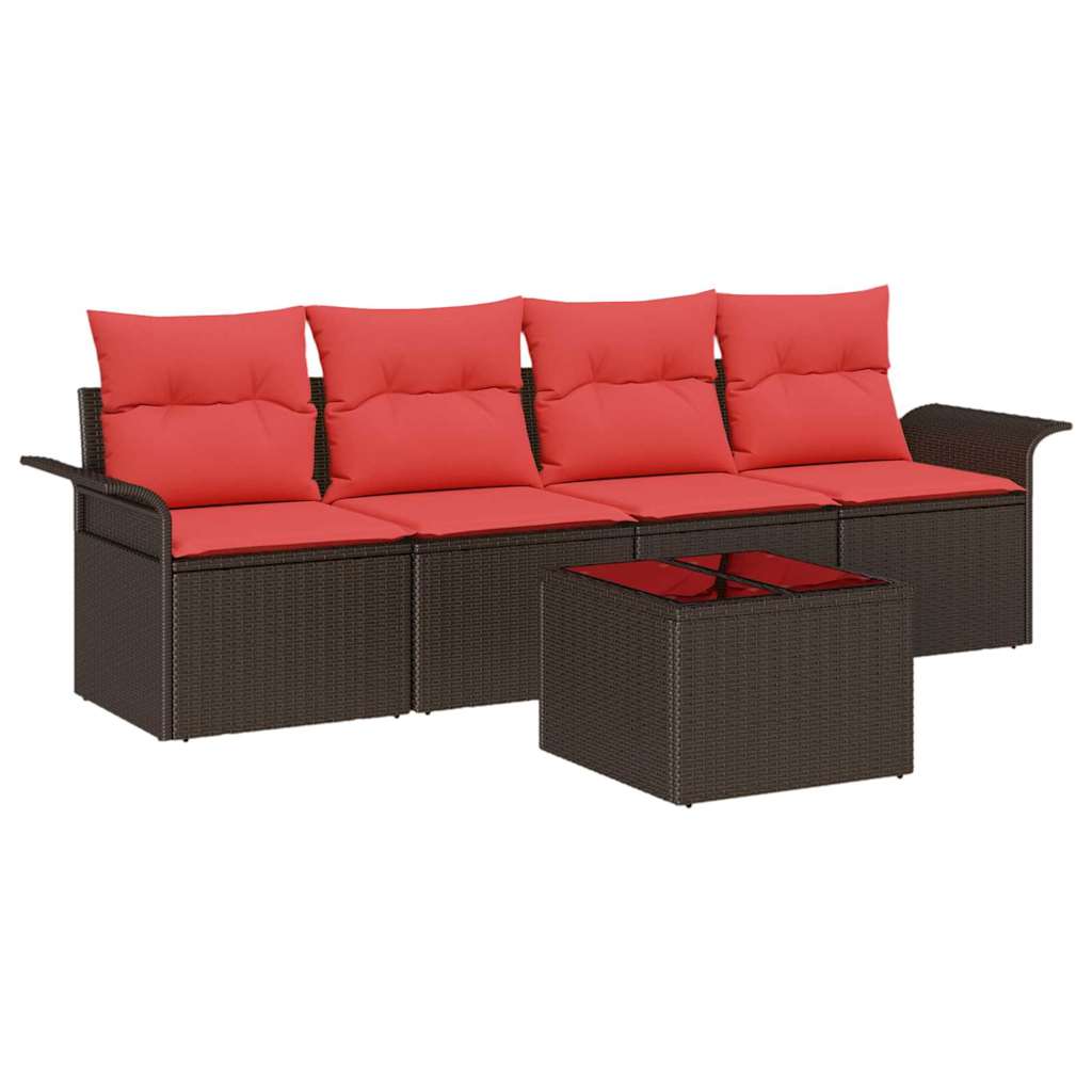 vidaXL Tuin Sofa Set met kussen 5 pcs Beige en Rood poly rattan