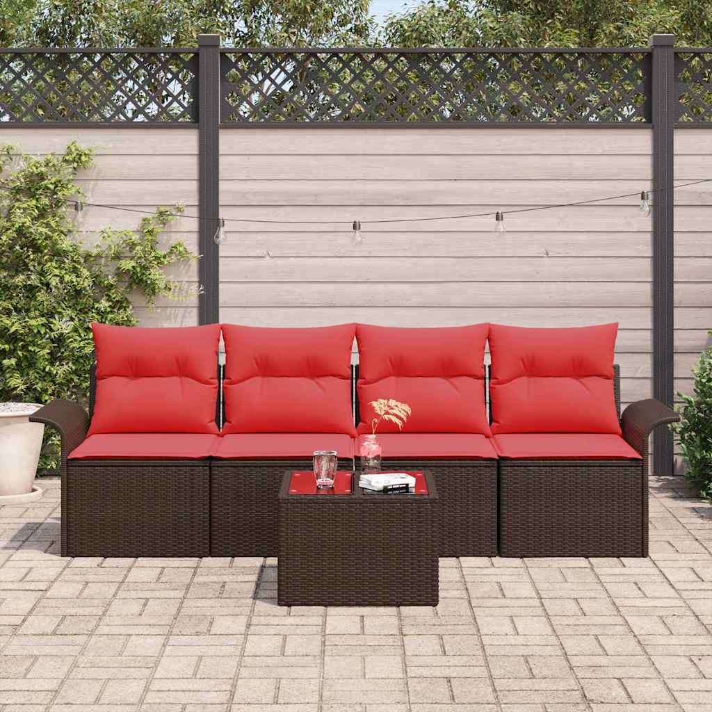 vidaXL Tuin Sofa Set met kussen 5 pcs Beige en Rood poly rattan