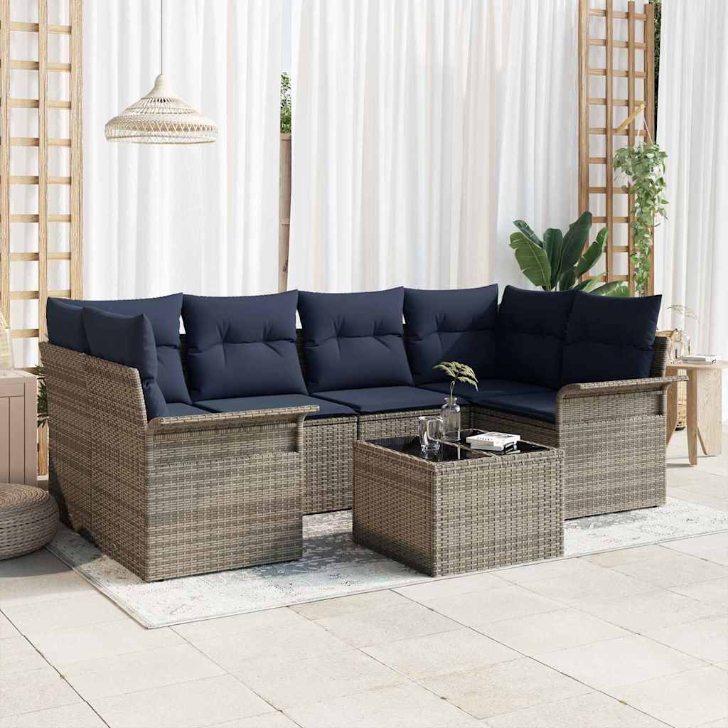vidaXL Tuin Sofa Set met kussen 7 pcs Beige en Rood poly rattan