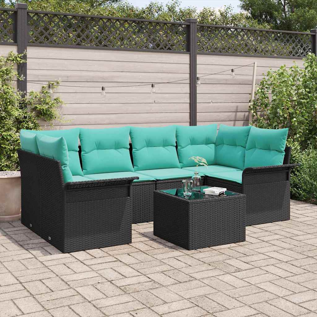 vidaXL Tuin Sofa Set met kussen 7 pcs Beige en Rood poly rattan