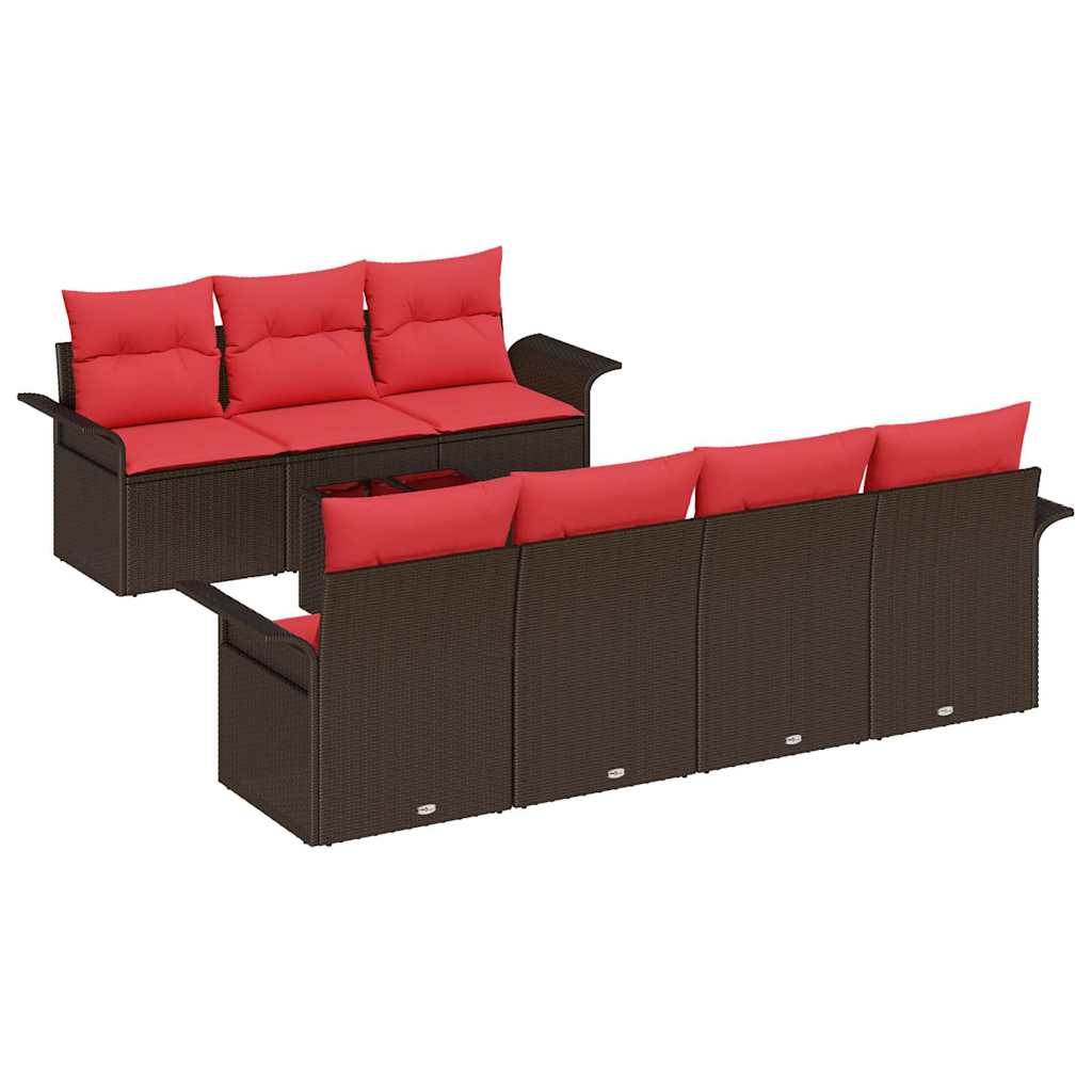 vidaXL Tuin Sofa Set met kussen 8 pcs Beige en Rood poly rattan