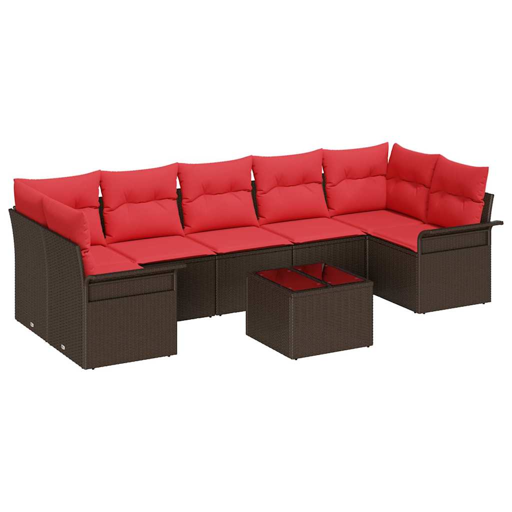 vidaXL Tuin Sofa Set met kussen 8 pcs Beige en Rood poly rattan