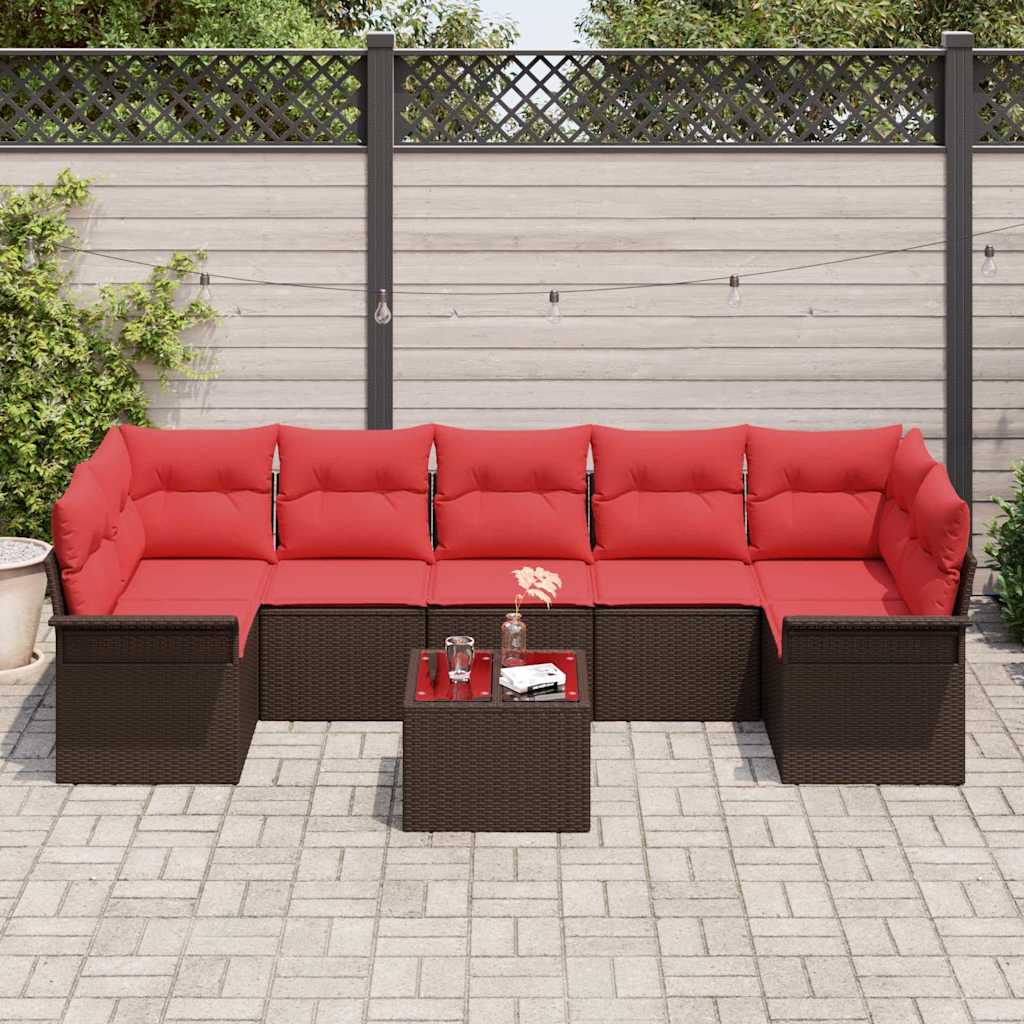 vidaXL Tuin Sofa Set met kussen 8 pcs Beige en Rood poly rattan