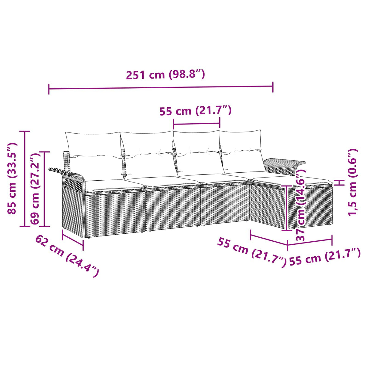 vidaXL Tuin Sofa Set met opslag 5 pcs Bruin poly rattan