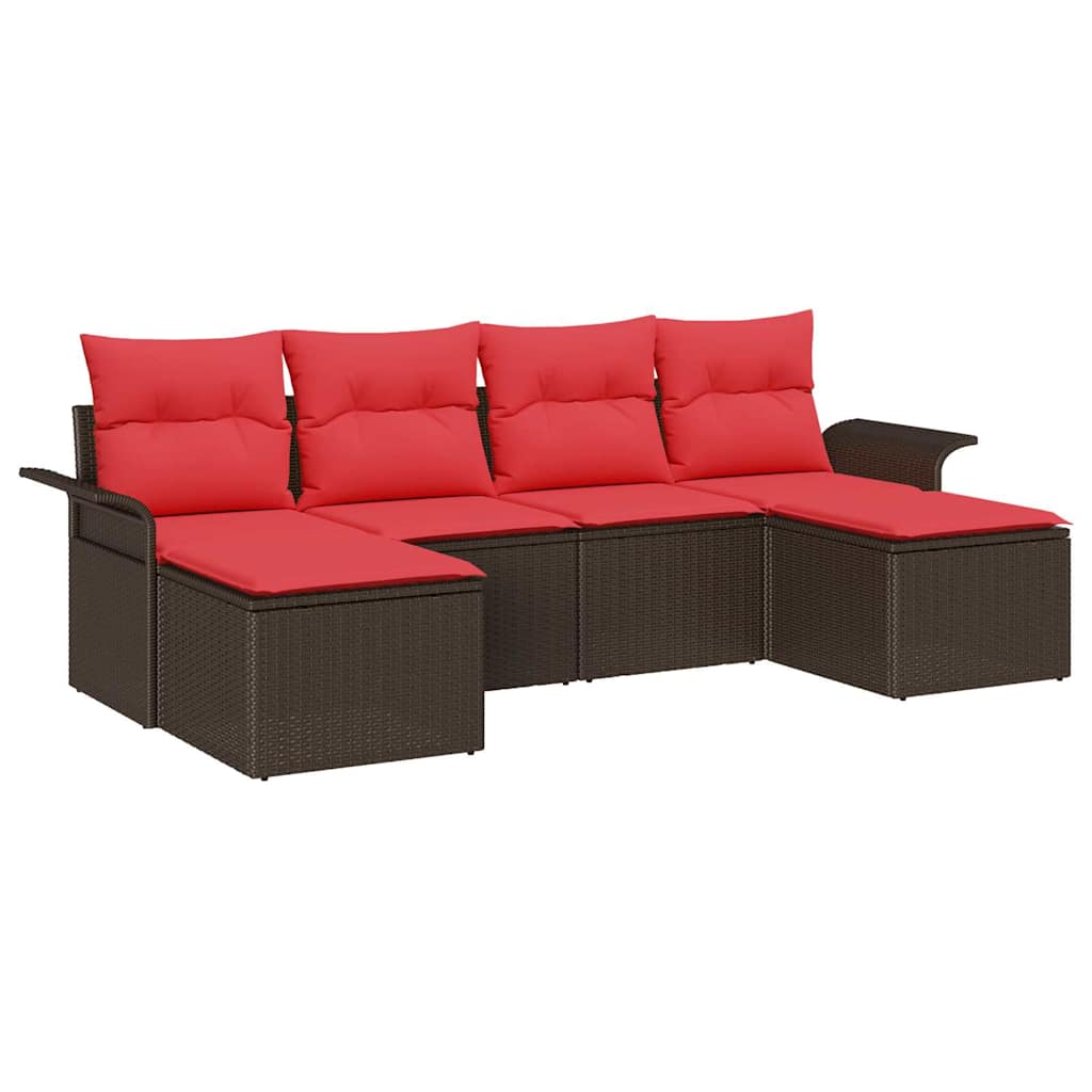 vidaXL Tuin Sofa Set met kussen met opslag 6 pcs Bruin Poly riet
