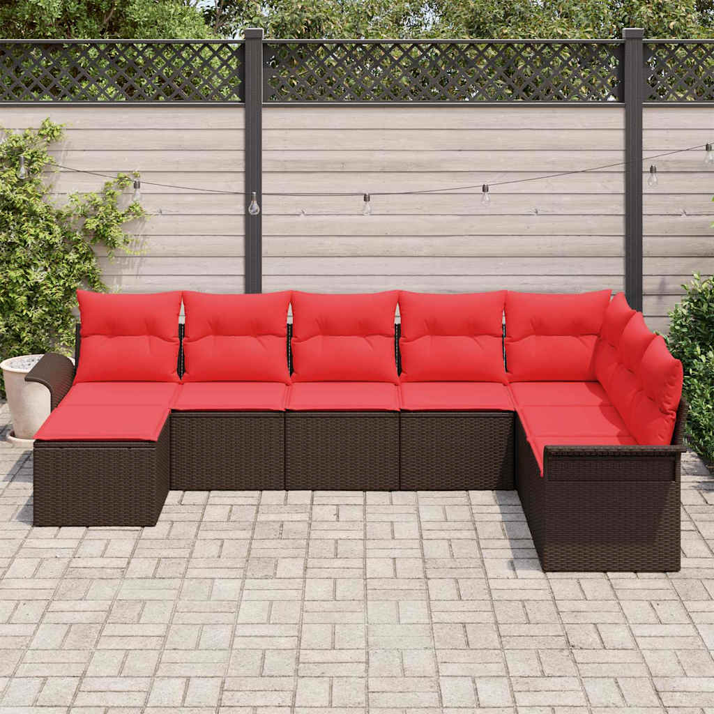 vidaXL Tuin Sofa Set met kussen met opslag 8 pcs Beige Poly riet