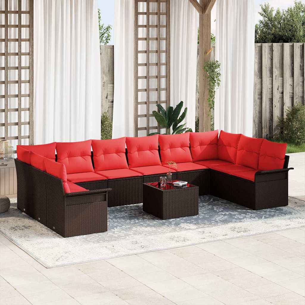 vidaXL Tuin Sofa Set met opslag 10 pcs Beige poly rattan