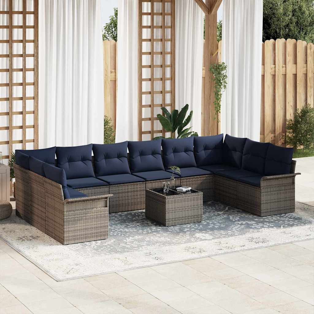 vidaXL Tuin Sofa Set met opslag 10 pcs Beige poly rattan
