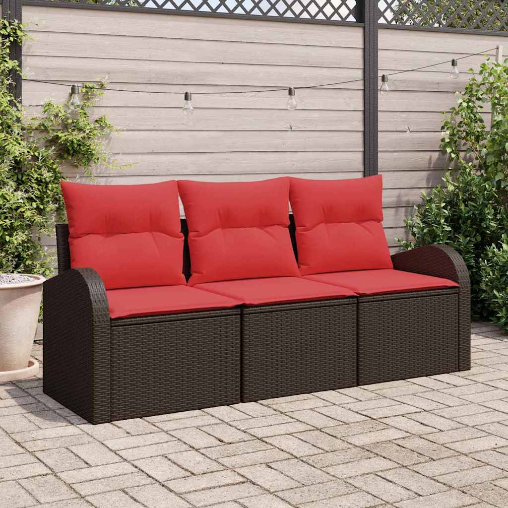 vidaXL Tuin Sofa Set met opslag 3 pcs Bruin en rood Poly riet