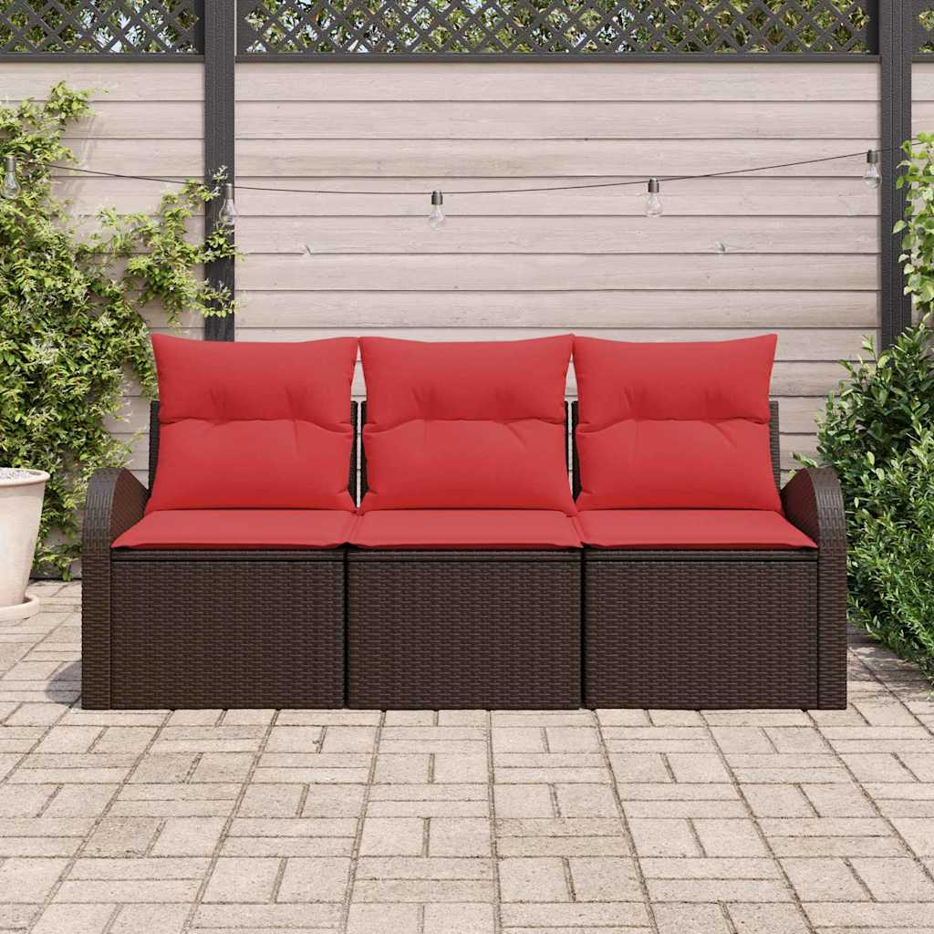 vidaXL Tuin Sofa Set met opslag 3 pcs Bruin en rood Poly riet