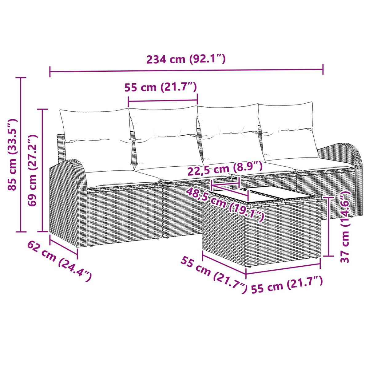 vidaXL Tuin Sofa Set met opslag 5 pcs Beige en Rood poly rattan