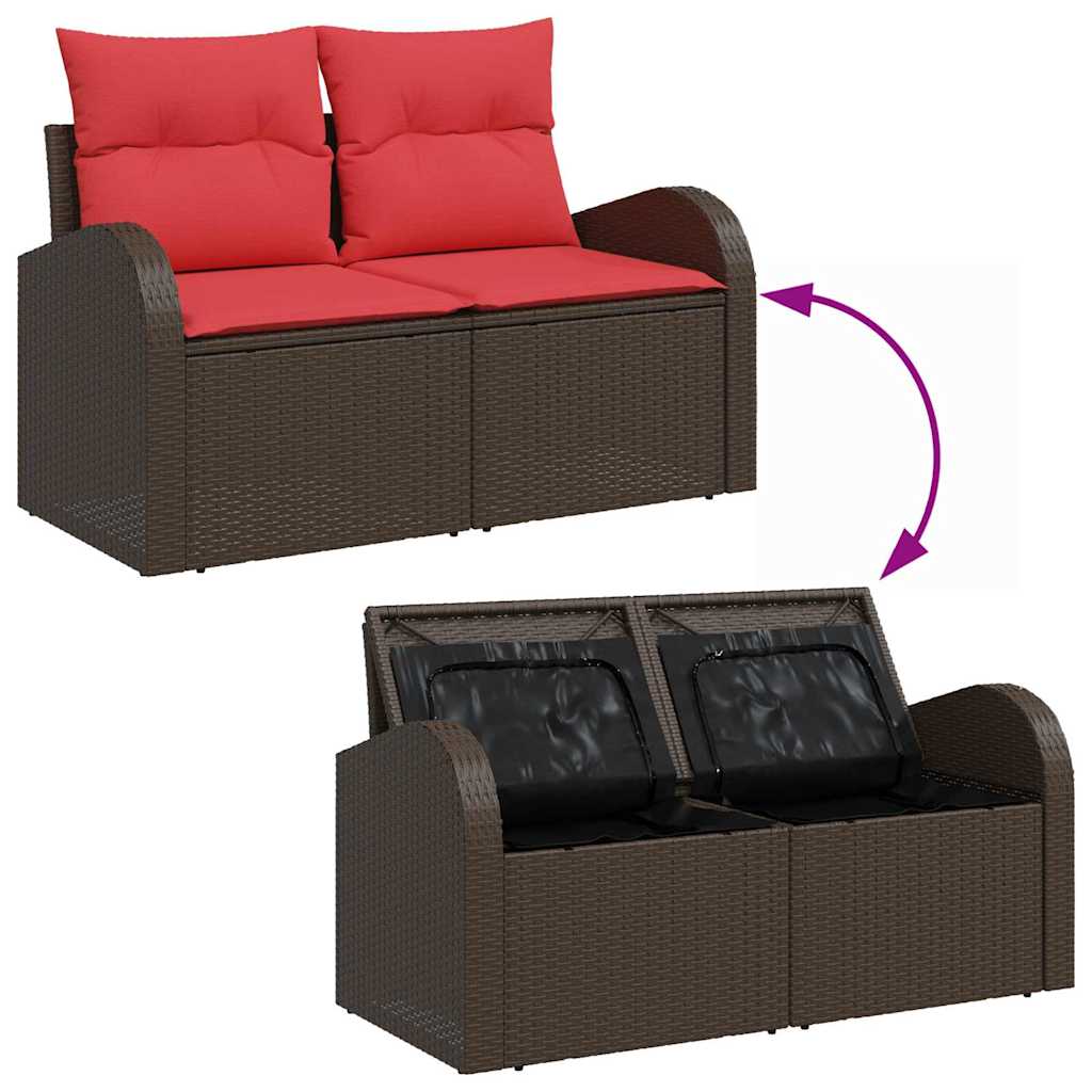 vidaXL Tuin Sofa Set met opslag 5 pcs Beige en Rood poly rattan