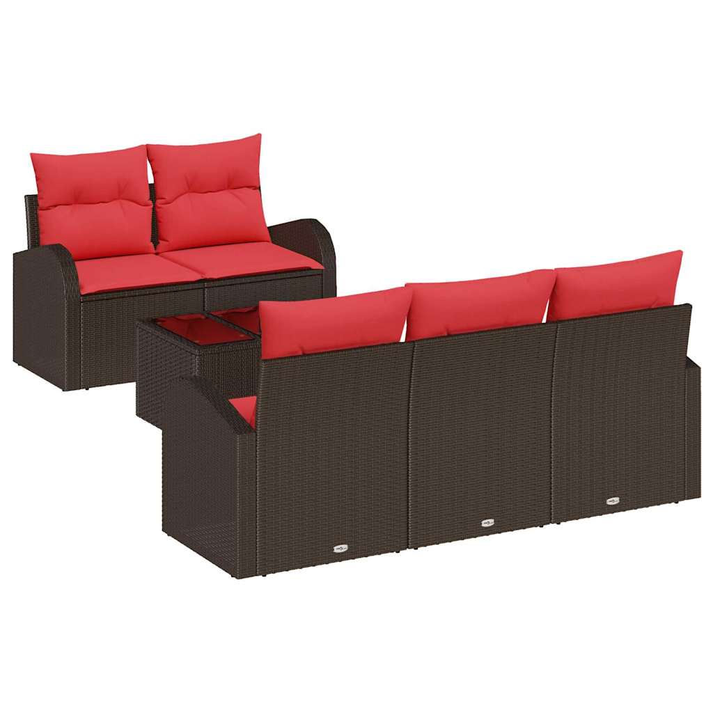 vidaXL Tuin Sofa Set met opslag 6 pcs Beige en Rood poly rattan