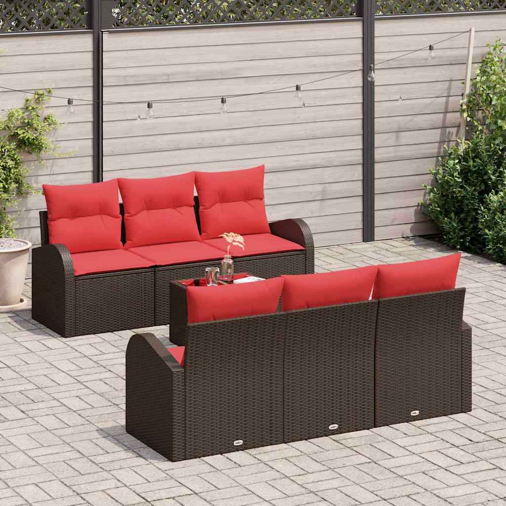 vidaXL Tuin Sofa Set met opslag 7 pcs Beige en Rood poly rattan