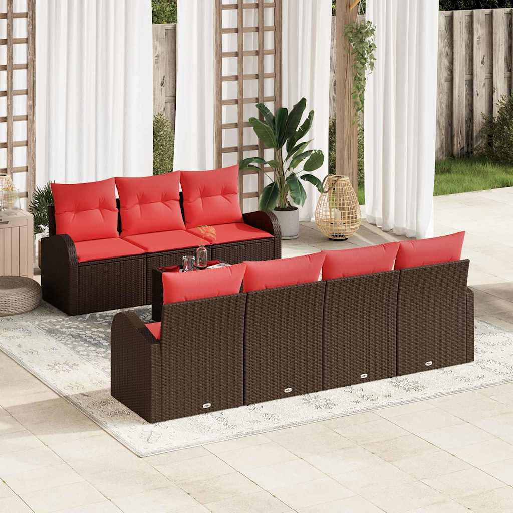 vidaXL Tuin Sofa Set met opslag 8 pcs Beige en Rood poly rattan