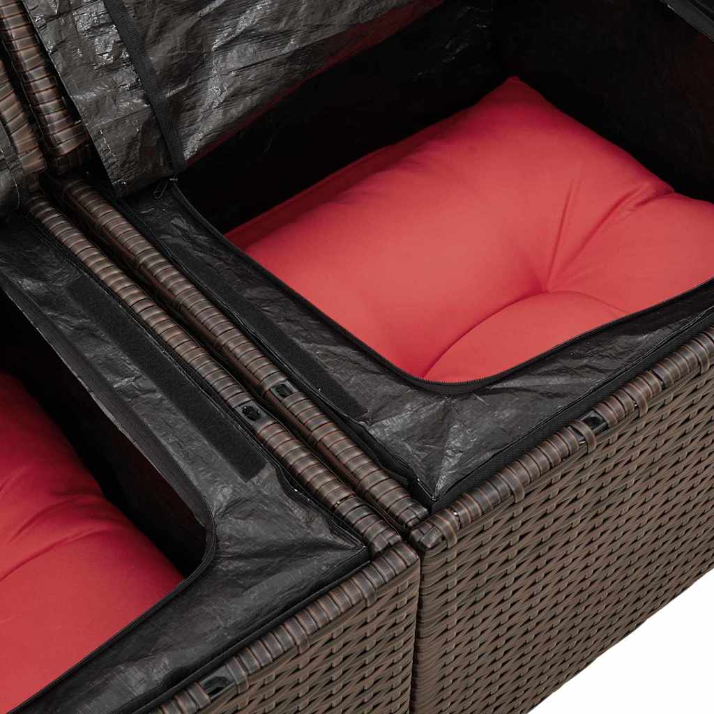 vidaXL Bankstel met kussen met opslag 9 pcs Beige en Rood poly rattan