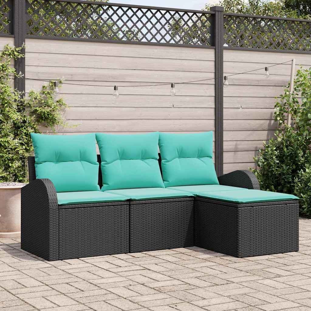 vidaXL Bankstel met kussen met opslag 4 pcs Bruin en Rood poly rattan