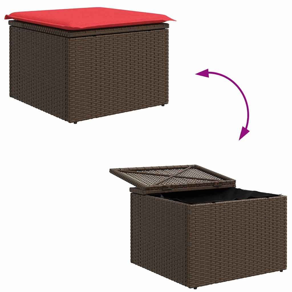 vidaXL Bankstel met kussen met opslag 5 pcs Bruin en Rood poly rattan