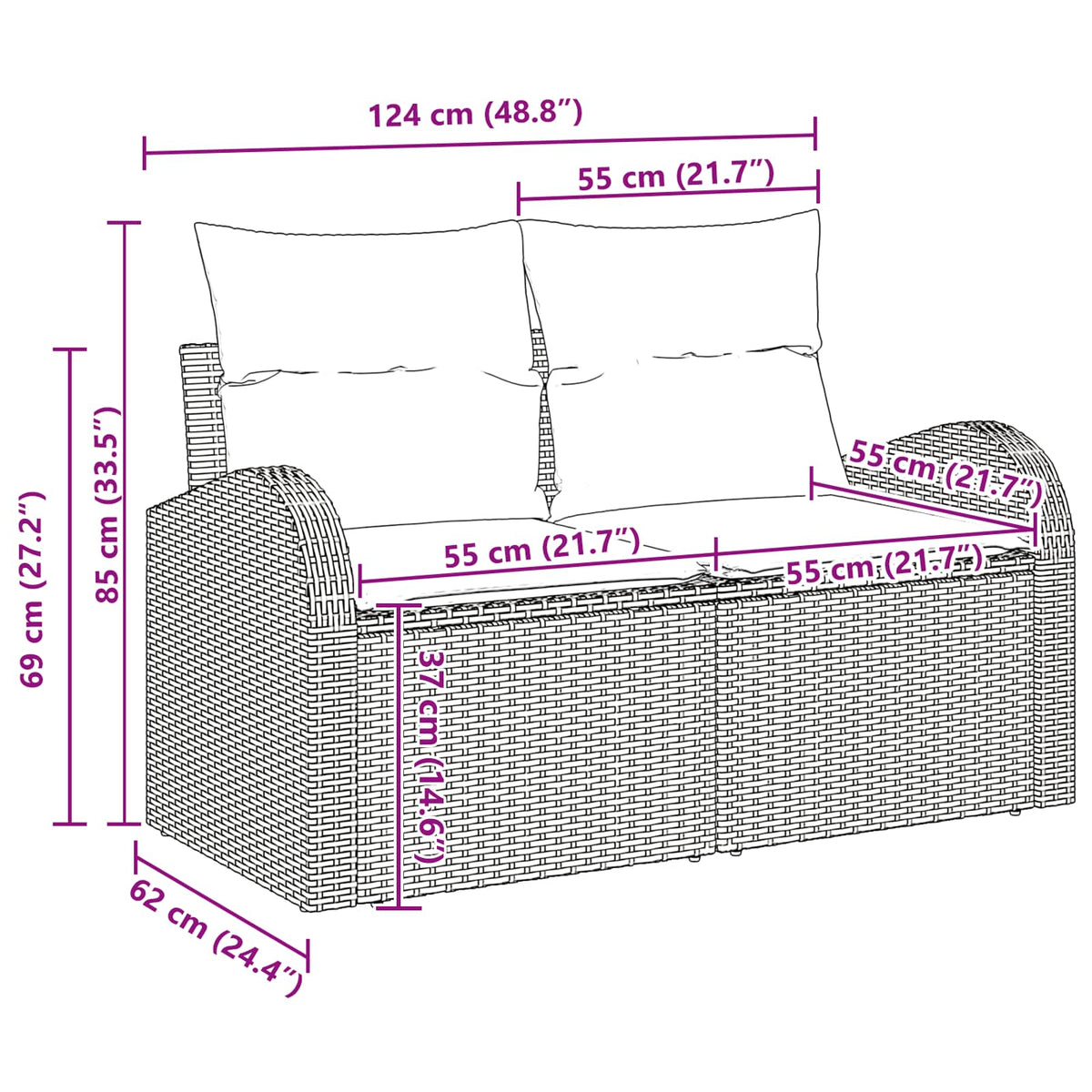 vidaXL Bankstel met kussen met opslag 5 pcs Bruin en Rood poly rattan