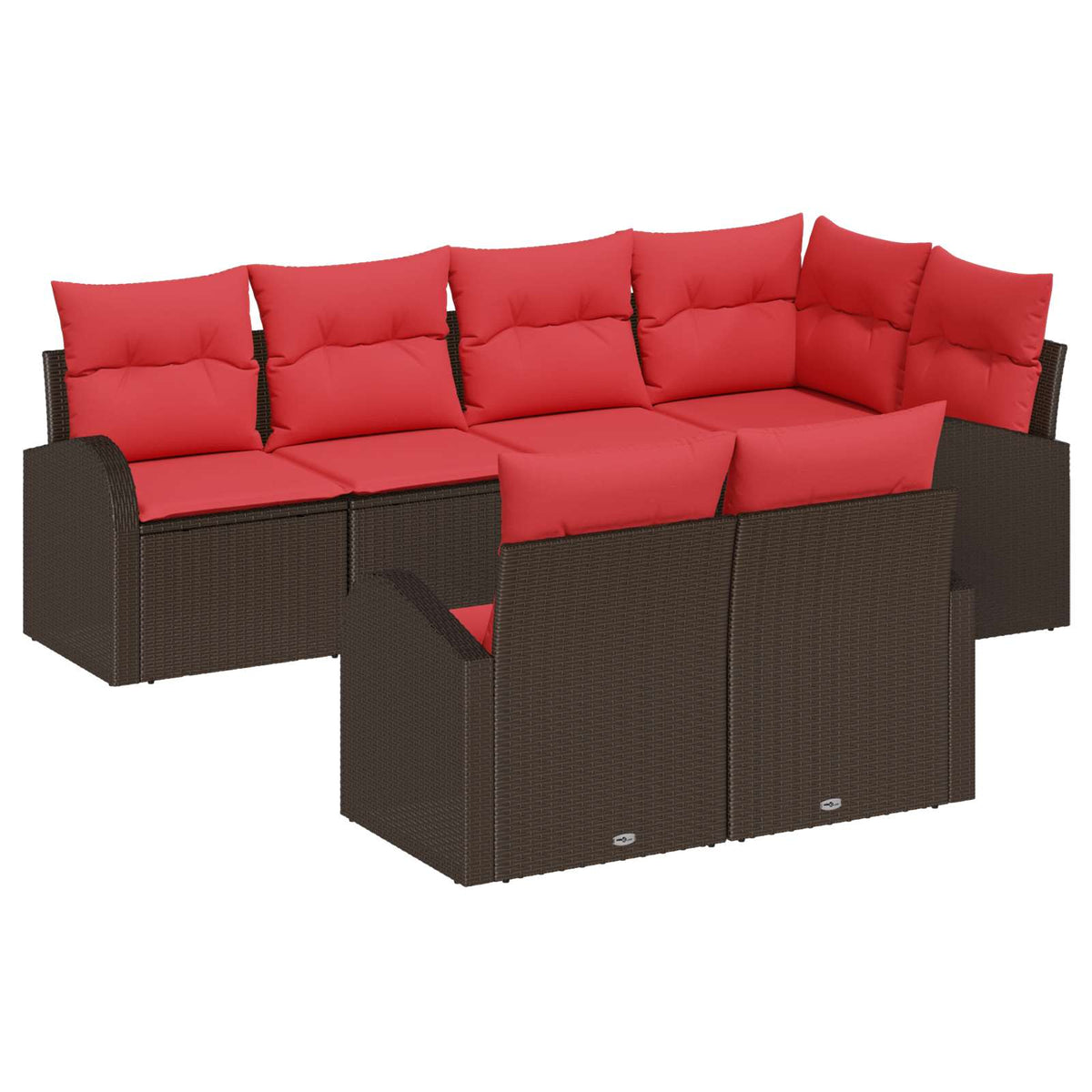 vidaXL Tuin Sofa Set met kussen 7 pcs Bruin en Rood poly rattan