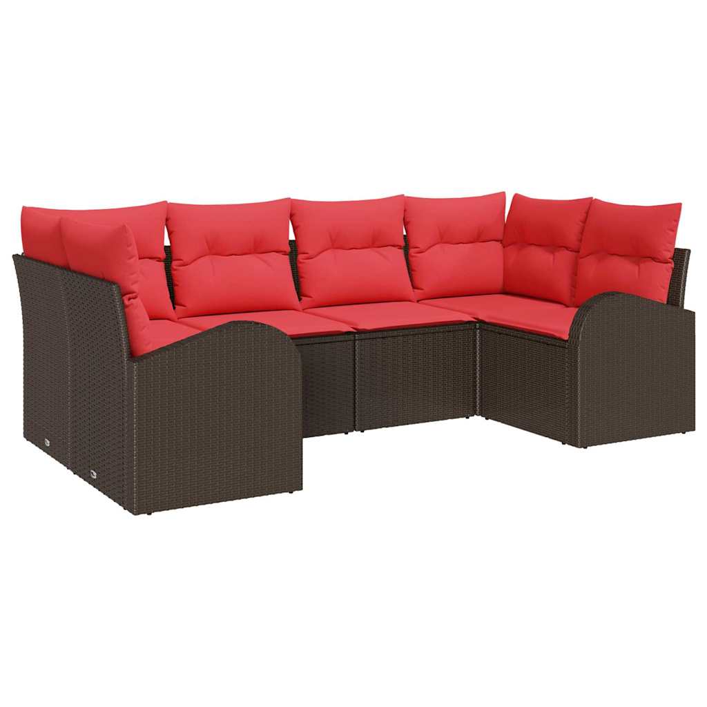vidaXL Tuinbankenset met kussen 6 pcs Bruin en Rood poly rattan