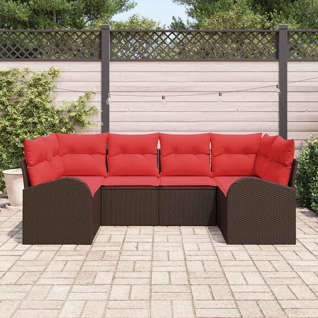 vidaXL Tuinbankenset met kussen 6 pcs Bruin en Rood poly rattan