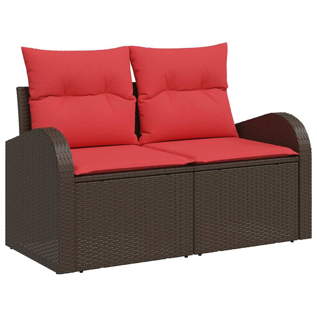 vidaXL Tuinbankenset met kussen 10 pcs Bruin en Rood poly rattan