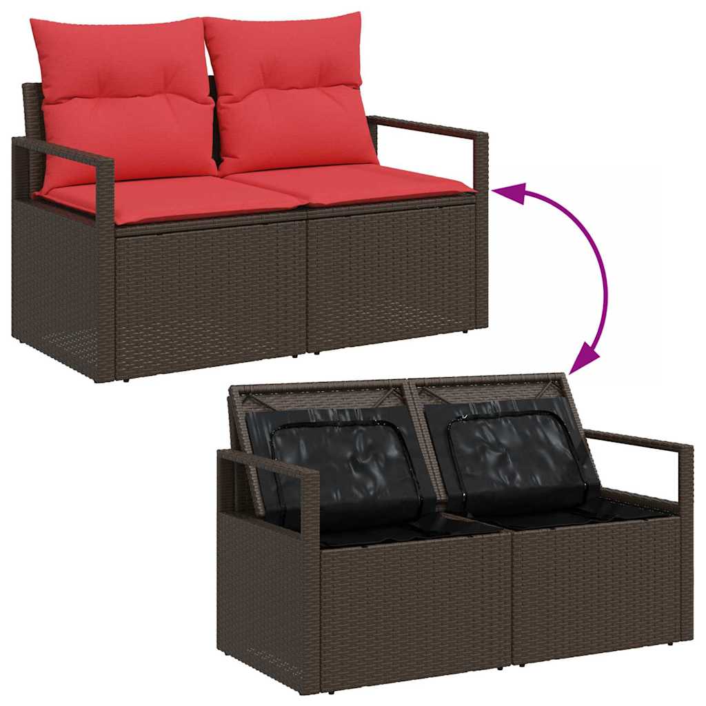 vidaXL Bankstel met kussen met opslag 9 pcs Beige en Rood poly rattan