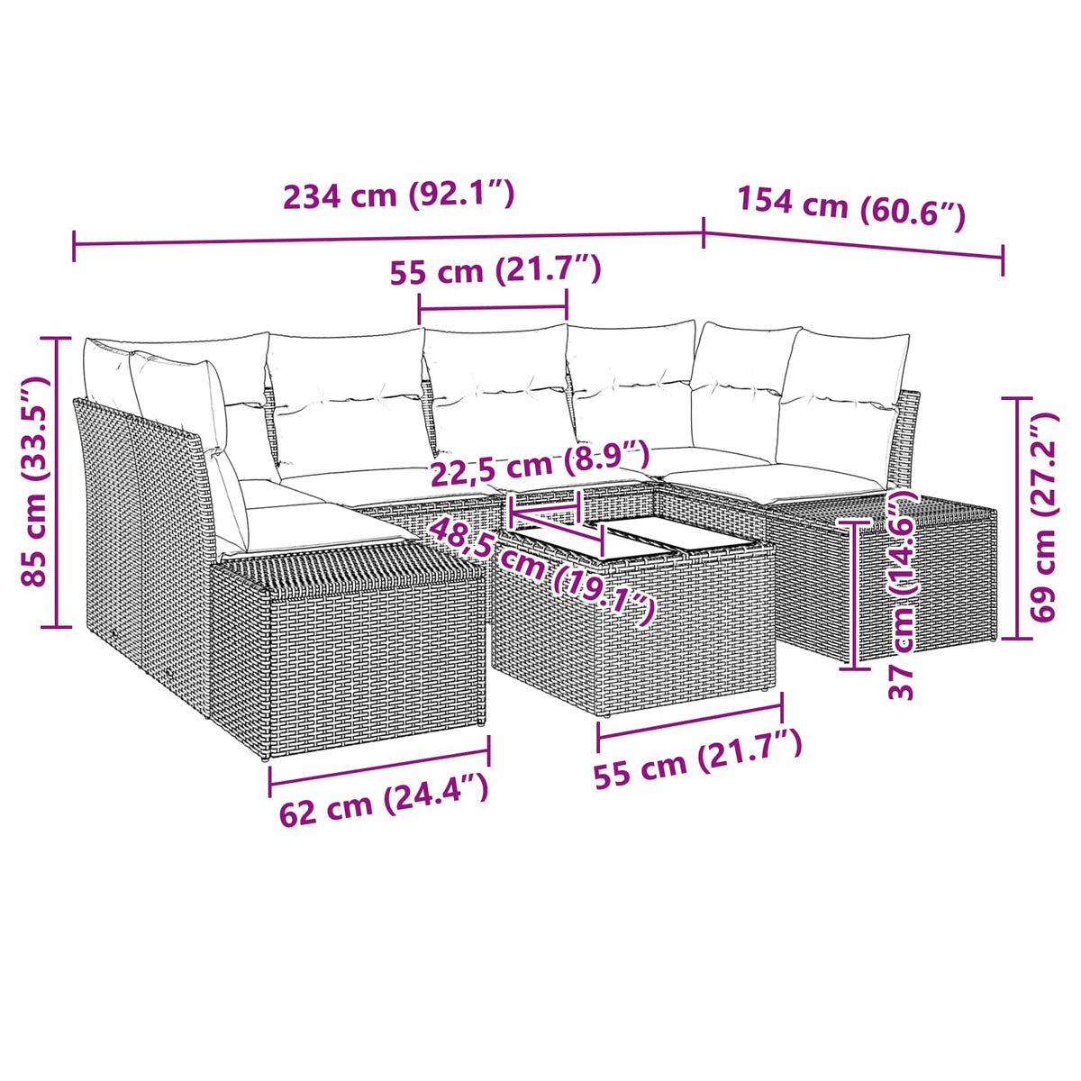 vidaXL Tuin Sofa Set 8 st Beige en Rood poly rattan