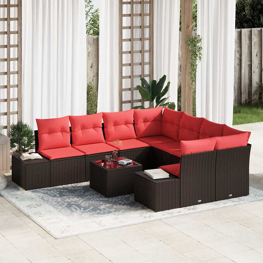 vidaXL Tuin Sofa Set 9 st Beige en Rood poly rattan