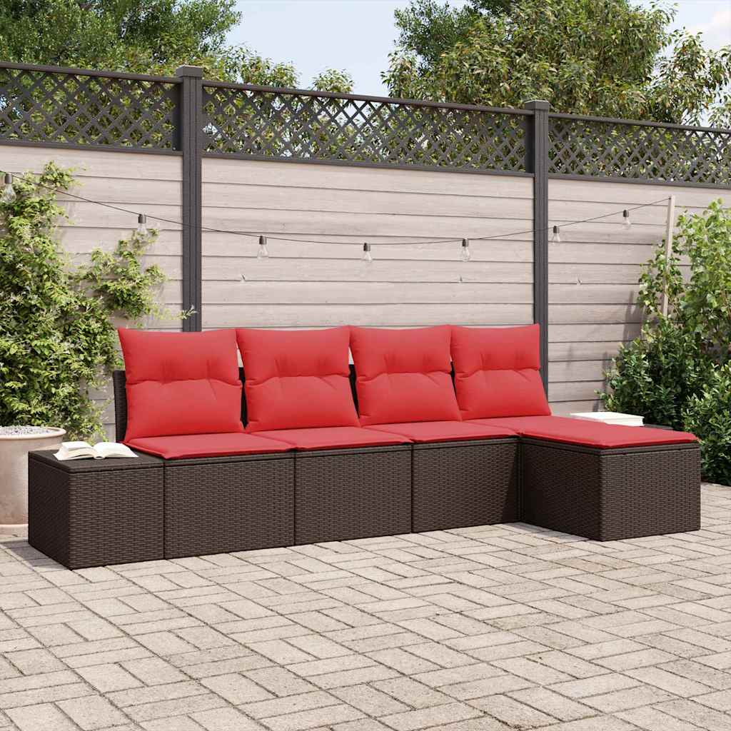 vidaXL Tuin Sofa Set 5 st Bruin en Rood poly rattan