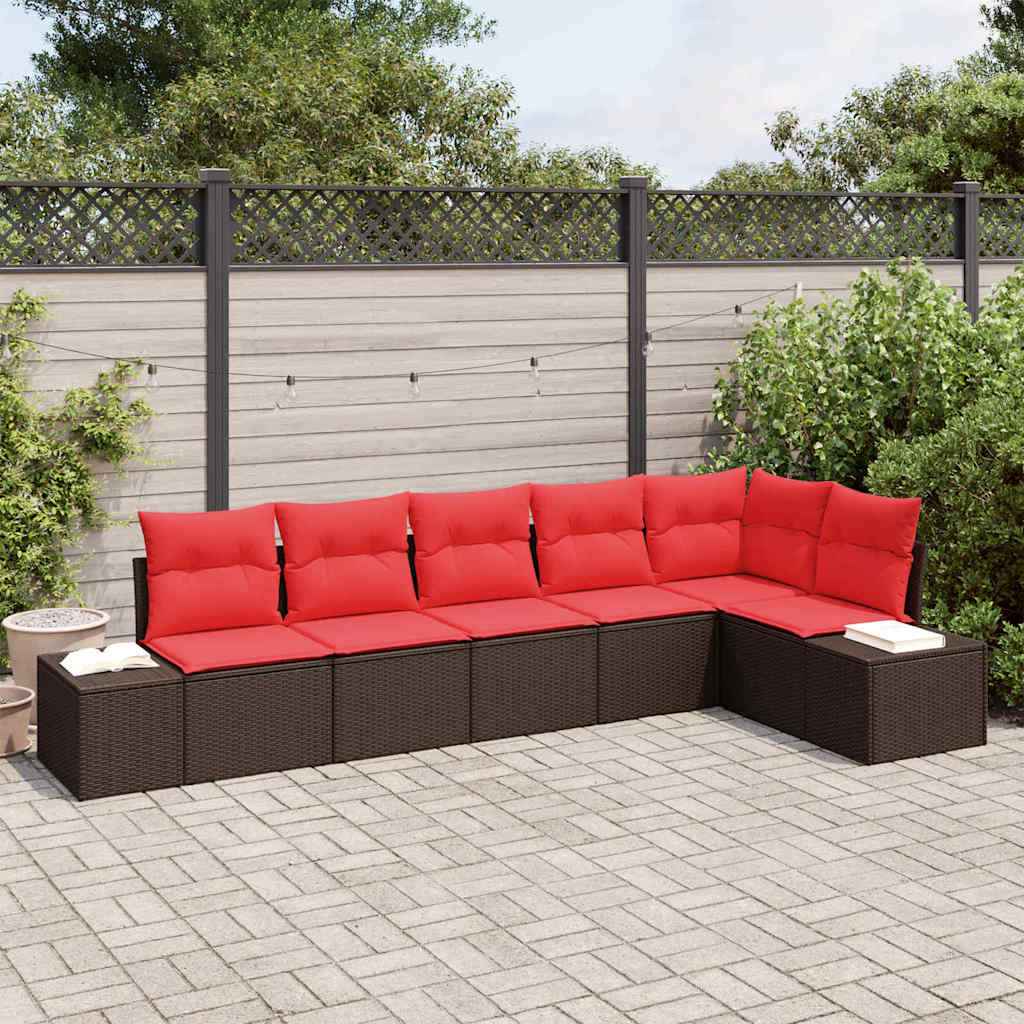 vidaXL Tuinbankenset 6 st Bruin en Rood poly rattan