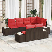 vidaXL Tuinbankenset 7 st Bruin en Rood poly rattan