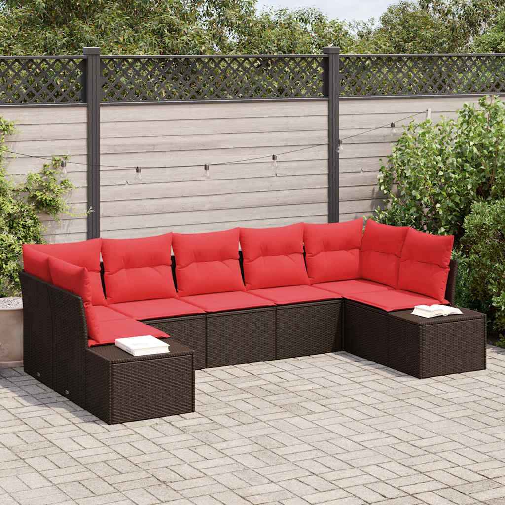 vidaXL Tuinbankenset 7 st 7-Aantal zitplaatsen Bruin en Rood Poly riet
